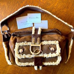 Christian Dior shearling and supple leather shoulder bag.